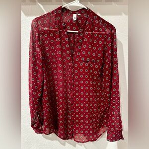 Women's Red Floral Button-Up Blouse